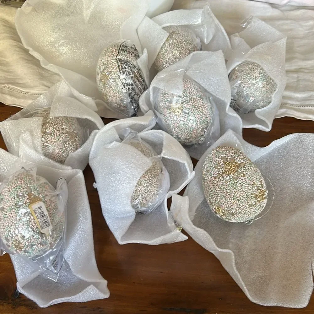 Pottery Barn ~ Beaded ORNAMENT NWT EASTER EGG flowers design 8 pieces